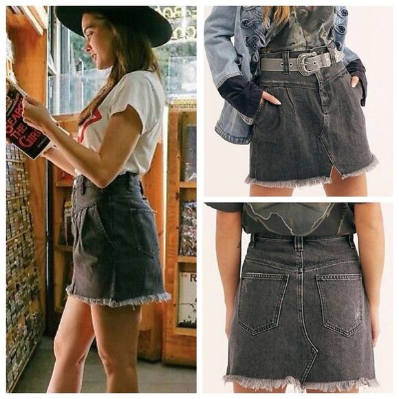 Free People Faded Black Sidecar Mini Skirt Size 31 - Picture 9 of 13
